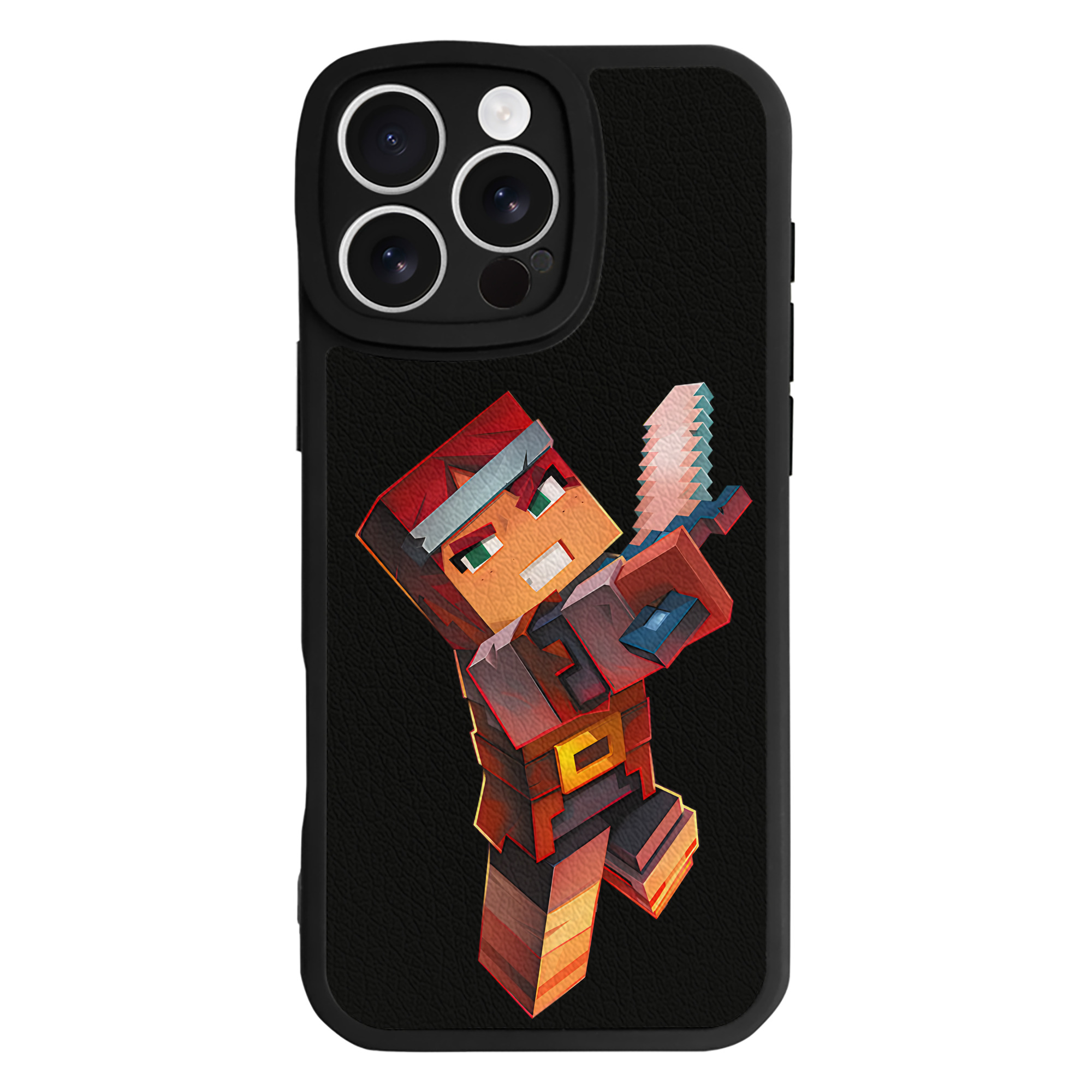 （画像用） マインクラフト ブロックの世界 Minecraft MC Block world 【iPhone 16シリーズ対応】シリコンスマホケース（レザー調） 材質：シリコン